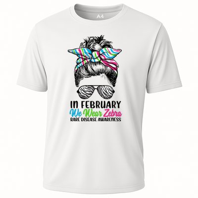 In February We Wear Zebra Messy Bun Rare Disease Awareness Cooling Performance Crew T-Shirt