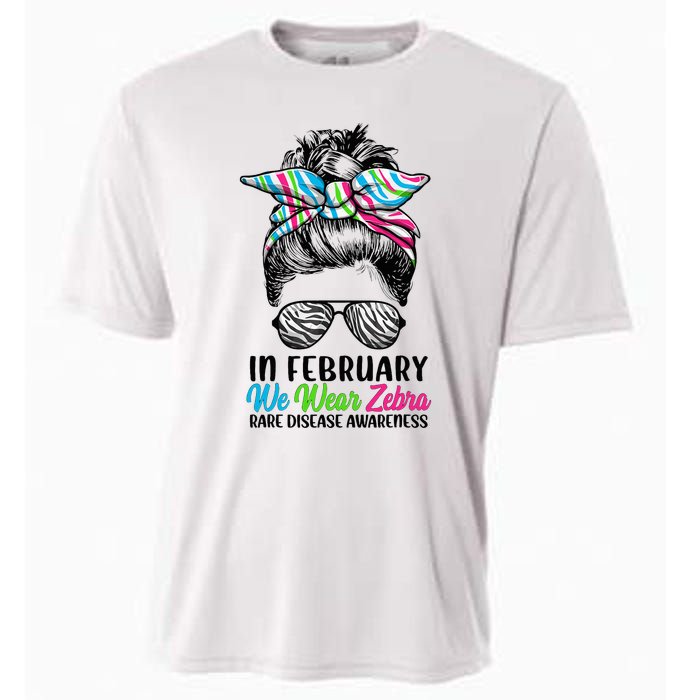 In February We Wear Zebra Messy Bun Rare Disease Awareness Cooling Performance Crew T-Shirt