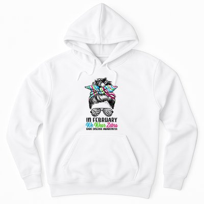 In February We Wear Zebra Messy Bun Rare Disease Awareness Hoodie