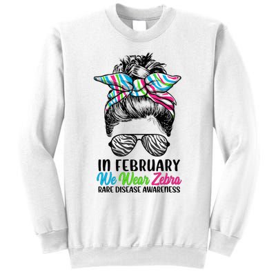 In February We Wear Zebra Messy Bun Rare Disease Awareness Sweatshirt