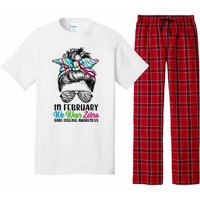 In February We Wear Zebra Messy Bun Rare Disease Awareness Pajama Set