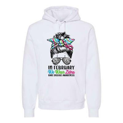 In February We Wear Zebra Messy Bun Rare Disease Awareness Premium Hoodie