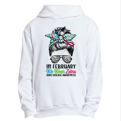 In February We Wear Zebra Messy Bun Rare Disease Awareness Urban Pullover Hoodie