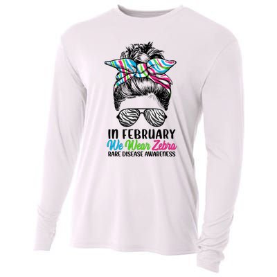 In February We Wear Zebra Messy Bun Rare Disease Awareness Cooling Performance Long Sleeve Crew