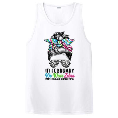 In February We Wear Zebra Messy Bun Rare Disease Awareness PosiCharge Competitor Tank