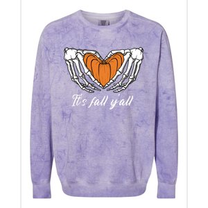 Its Fall Yall Skeleton Hand Pumpkin Heart Halloween Gift Colorblast Crewneck Sweatshirt