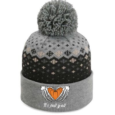 Its Fall Yall Skeleton Hand Pumpkin Heart Halloween Gift The Baniff Cuffed Pom Beanie