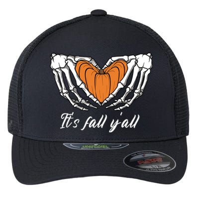 Its Fall Yall Skeleton Hand Pumpkin Heart Halloween Gift Flexfit Unipanel Trucker Cap