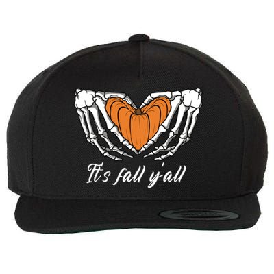 Its Fall Yall Skeleton Hand Pumpkin Heart Halloween Gift Wool Snapback Cap