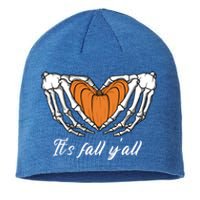 Its Fall Yall Skeleton Hand Pumpkin Heart Halloween Gift Sustainable Beanie