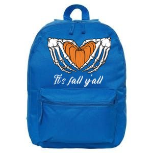 Its Fall Yall Skeleton Hand Pumpkin Heart Halloween Gift 16 in Basic Backpack