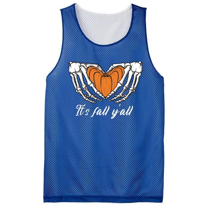 Its Fall Yall Skeleton Hand Pumpkin Heart Halloween Gift Mesh Reversible Basketball Jersey Tank