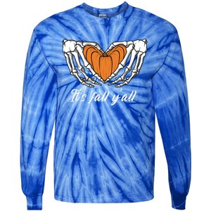 Its Fall Yall Skeleton Hand Pumpkin Heart Halloween Gift Tie-Dye Long Sleeve Shirt