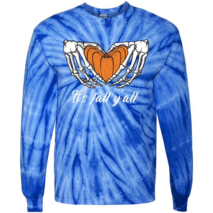 Its Fall Yall Skeleton Hand Pumpkin Heart Halloween Gift Tie-Dye Long Sleeve Shirt