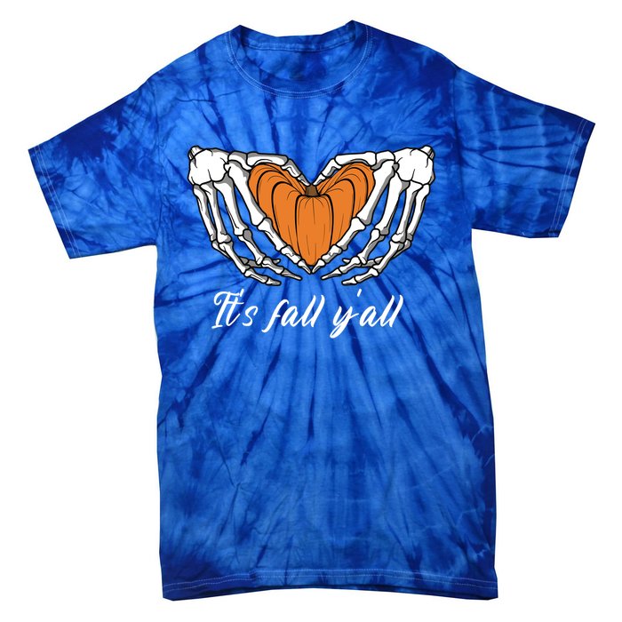 Its Fall Yall Skeleton Hand Pumpkin Heart Halloween Gift Tie-Dye T-Shirt