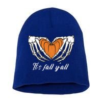 Its Fall Yall Skeleton Hand Pumpkin Heart Halloween Gift Short Acrylic Beanie