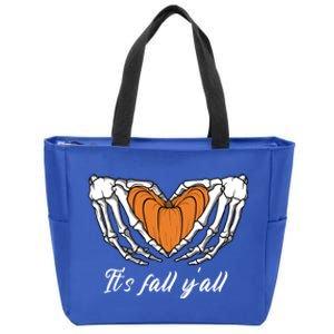 Its Fall Yall Skeleton Hand Pumpkin Heart Halloween Gift Zip Tote Bag