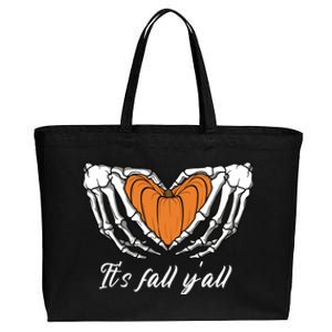 Its Fall Yall Skeleton Hand Pumpkin Heart Halloween Gift Cotton Canvas Jumbo Tote