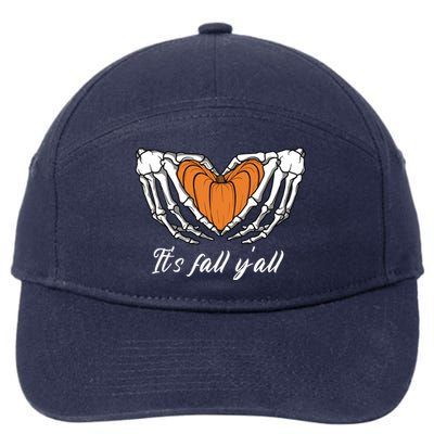 Its Fall Yall Skeleton Hand Pumpkin Heart Halloween Gift 7-Panel Snapback Hat