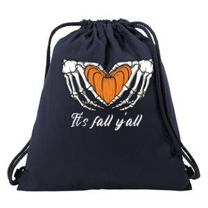 Its Fall Yall Skeleton Hand Pumpkin Heart Halloween Gift Drawstring Bag