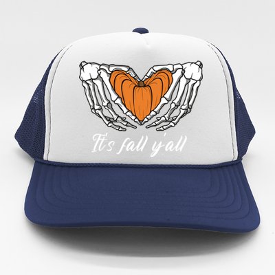 Its Fall Yall Skeleton Hand Pumpkin Heart Halloween Gift Trucker Hat