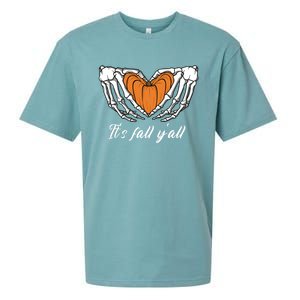 Its Fall Yall Skeleton Hand Pumpkin Heart Halloween Gift Sueded Cloud Jersey T-Shirt