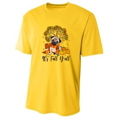 It's Fall Y'all Pug Dog Pumpkin Autumn Thanksgiving Youth Performance Sprint T-Shirt