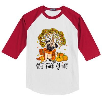 It's Fall Y'all Pug Dog Pumpkin Autumn Thanksgiving Kids Colorblock Raglan Jersey