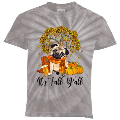 It's Fall Y'all Pug Dog Pumpkin Autumn Thanksgiving Kids Tie-Dye T-Shirt