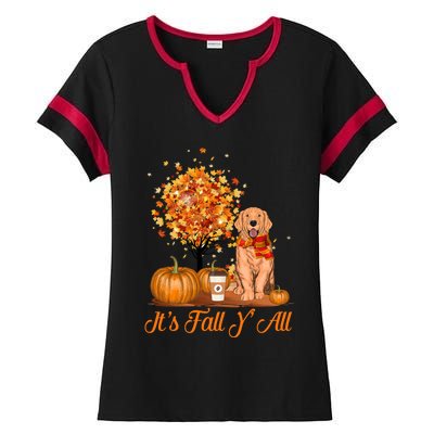 It's Fall Y'all Golden Retriever Dog Halloween Thanksgiving Cool Gift Ladies Halftime Notch Neck Tee