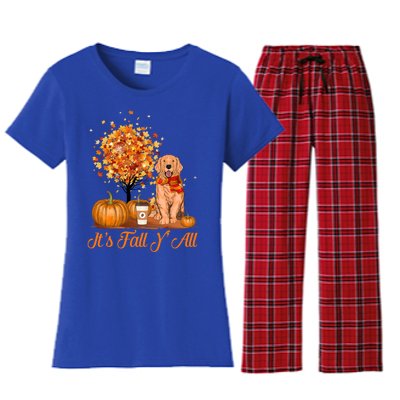 It's Fall Y'all Golden Retriever Dog Halloween Thanksgiving Cool Gift Women's Flannel Pajama Set