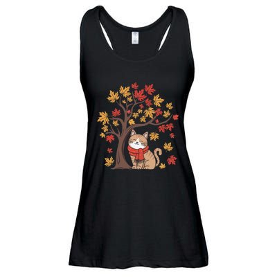 ItS Fall YAll Cat Leaf Fall Tree Happy Autumn Thanksgiving Ladies Essential Flowy Tank