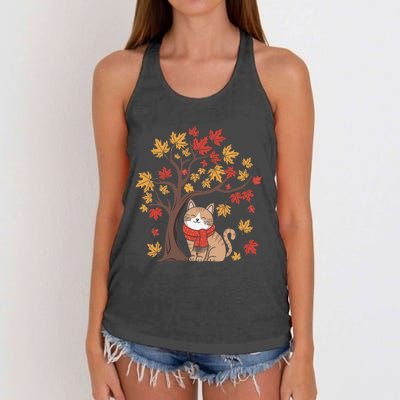 ItS Fall YAll Cat Leaf Fall Tree Happy Autumn Thanksgiving Women's Knotted Racerback Tank