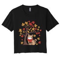 ItS Fall YAll Cat Leaf Fall Tree Happy Autumn Thanksgiving Women's Crop Top Tee