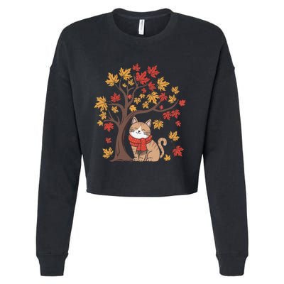 ItS Fall YAll Cat Leaf Fall Tree Happy Autumn Thanksgiving Cropped Pullover Crew