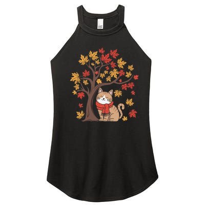 ItS Fall YAll Cat Leaf Fall Tree Happy Autumn Thanksgiving Women's Perfect Tri Rocker Tank