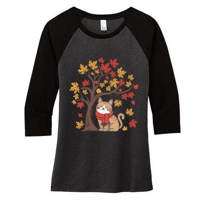 ItS Fall YAll Cat Leaf Fall Tree Happy Autumn Thanksgiving Women's Tri-Blend 3/4-Sleeve Raglan Shirt