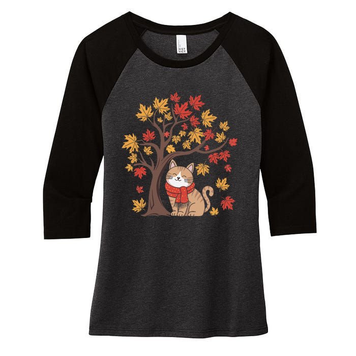 ItS Fall YAll Cat Leaf Fall Tree Happy Autumn Thanksgiving Women's Tri-Blend 3/4-Sleeve Raglan Shirt