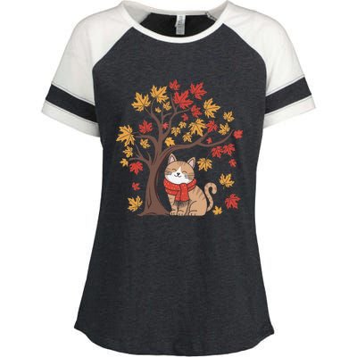 ItS Fall YAll Cat Leaf Fall Tree Happy Autumn Thanksgiving Enza Ladies Jersey Colorblock Tee