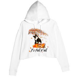 ItS Fall YAll Cute Black Cat Lovers Thanksgiving Halloween Crop Fleece Hoodie