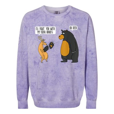 I'll Fight You With My Bear Hands Oh Deer Tee Funny Meme Colorblast Crewneck Sweatshirt