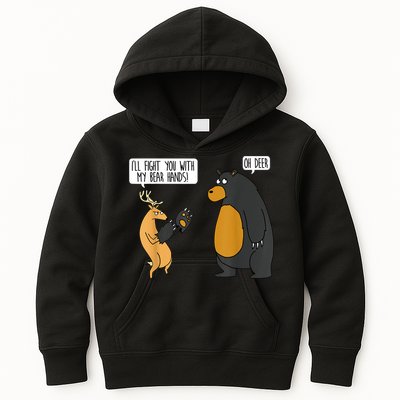 I'll Fight You With My Bear Hands Oh Deer Tee Funny Meme Kids Hoodie