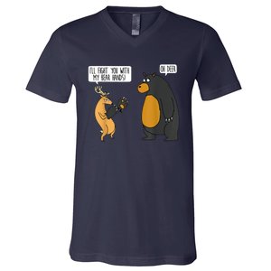 I'll Fight You With My Bear Hands Oh Deer Tee Funny Meme V-Neck T-Shirt