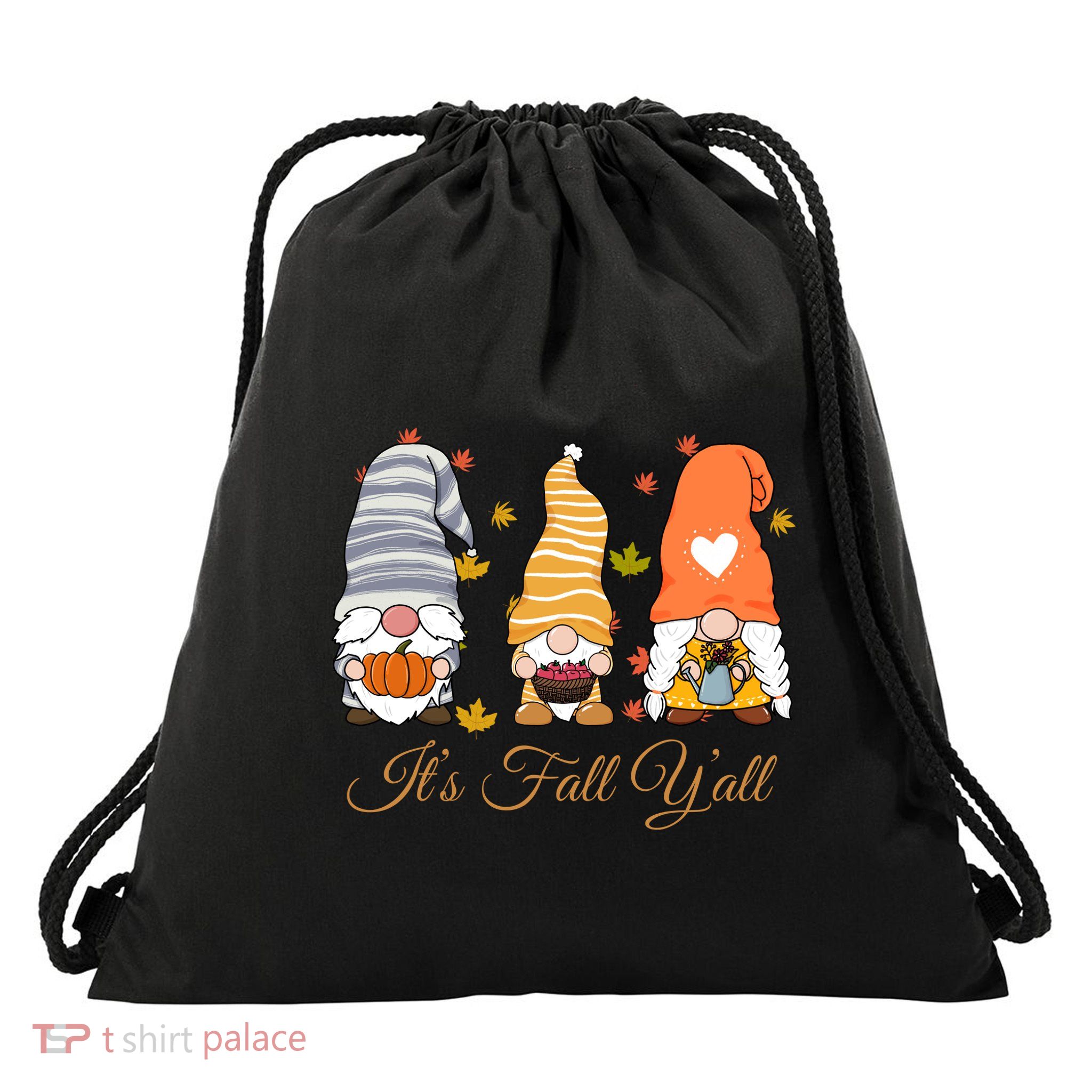 It's Fall Y'all Cute Gnomes Drawstring Bag