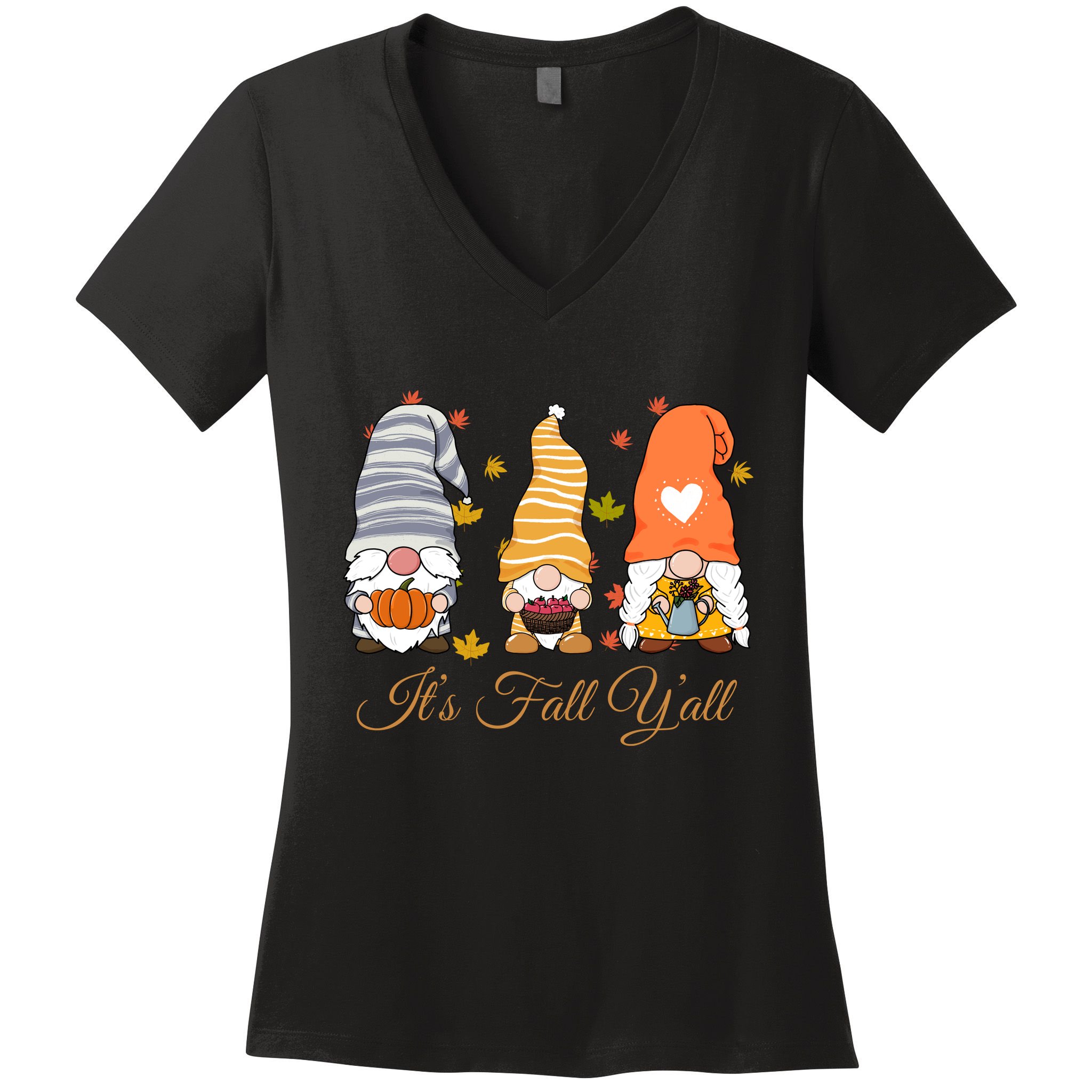 It's Fall Y'all Cute Gnomes Women's V-Neck T-Shirt