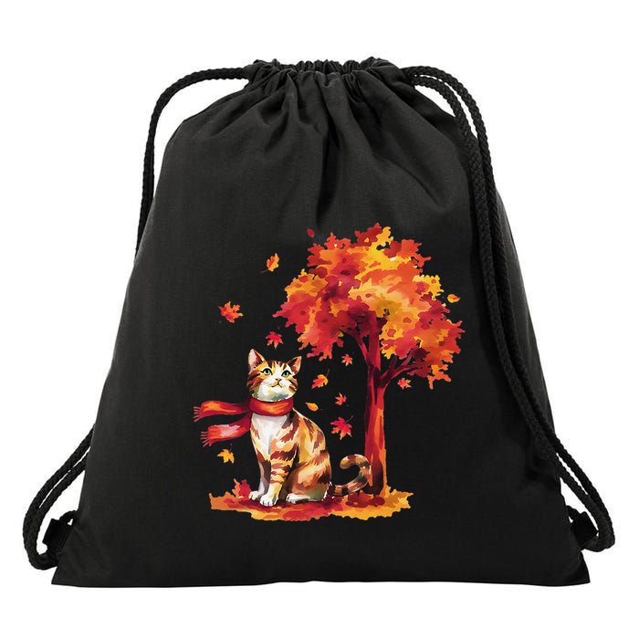 ItS Fall YAll Cat Leaf Fall Tree Hello Autumn Thanksgiving Drawstring Bag