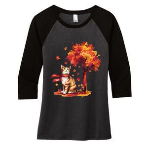 ItS Fall YAll Cat Leaf Fall Tree Hello Autumn Thanksgiving Women's Tri-Blend 3/4-Sleeve Raglan Shirt