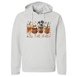 It’S Fall Y’All Great Dane Coffee Pumpkin Spice Latte Autumn Performance Fleece Hoodie