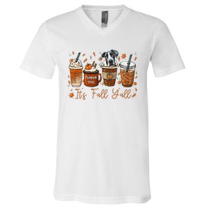 It’S Fall Y’All Great Dane Coffee Pumpkin Spice Latte Autumn V-Neck T-Shirt