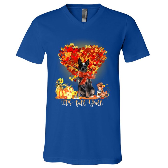 ItS Fall YAll Blue Heeler Dog Lovers Thanksgiving Gift V-Neck T-Shirt